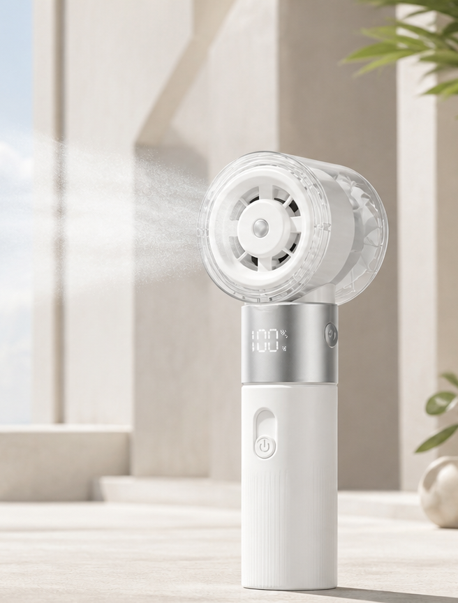 VELORA cooling fan in a refined summer setting